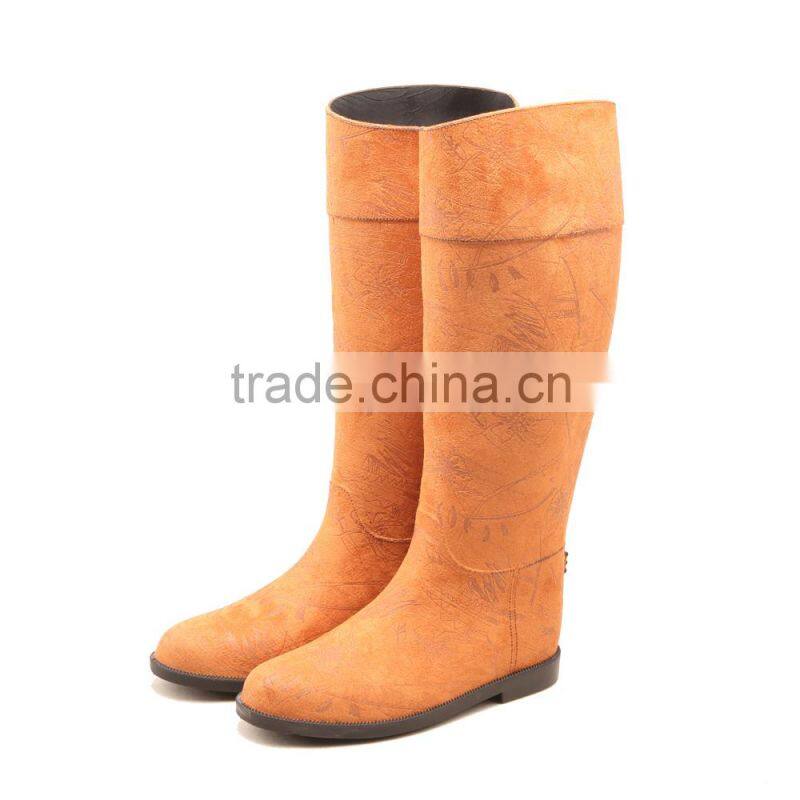 new design women lady tall height PU surface leather flock waterproof horse riding boot wellies wellington rain boots