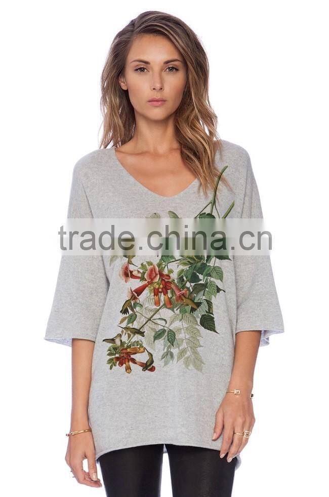 Digital printing knitted pullovers womens cardigan sweater