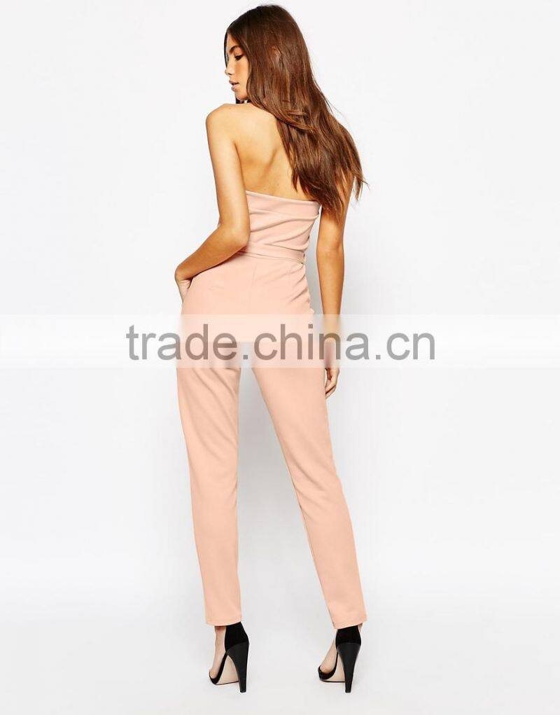 2015 fashionable hot sale OEM customized Plunge Catsuit With Metal Bar Detail