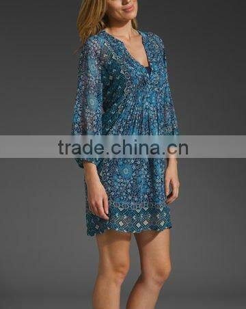 12DR039 2012 Spring and Autumn New fashion Casual 100%Silk Printed ladies Dress