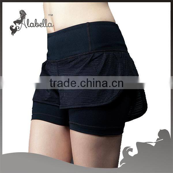 womandouble layers jump short jogging pants high waist yoga pants