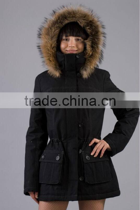 2014 Hot sales cheap OEM high quality fake fur hoody nylon waterproof functional skiwear for women (WJMEGGI01)