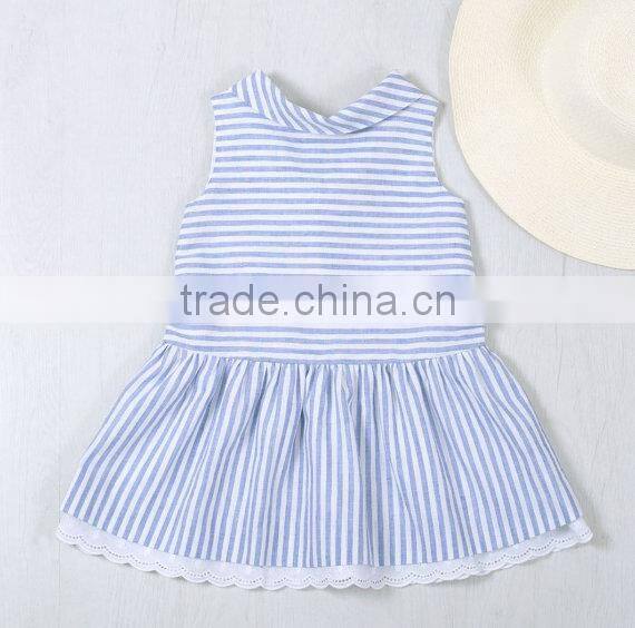 2017 wholesale manufacturer bule stripe baby girl clothes fancy 100%cotton kids summer dress