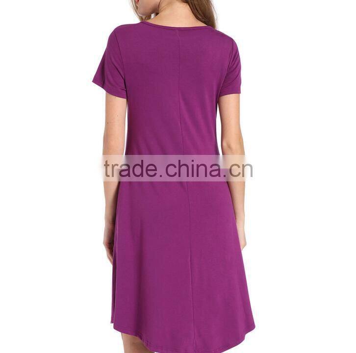 Wholesale latest fashion short sleve ladies O-Neck simple soft women dress