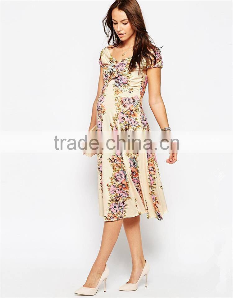 Sexy womens floral printing dress plus size midi skater maternity dress DR0007A
