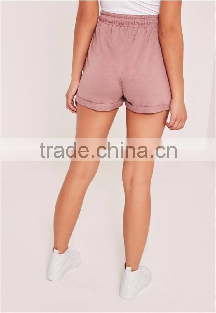 Wholesale Blank Shorts Lightweight Satin Stretch Waistband Shorts Turn Up Jogger Shorts Pink