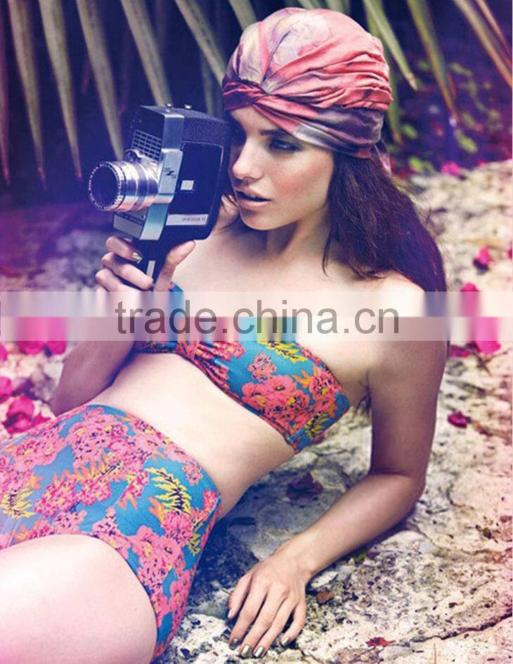 Wholesale Women ladies High Waisted Vintage Push Up Bandeau Bikini Sexy Swimsuit Swimwear M-XL SV006526