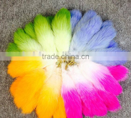 colorful fox fur keychains 100% real fox fur rehinstone tail bag pendants accessory