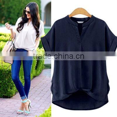 Hot sales European Plus size summer cool cotton solid color shirts for women blusa