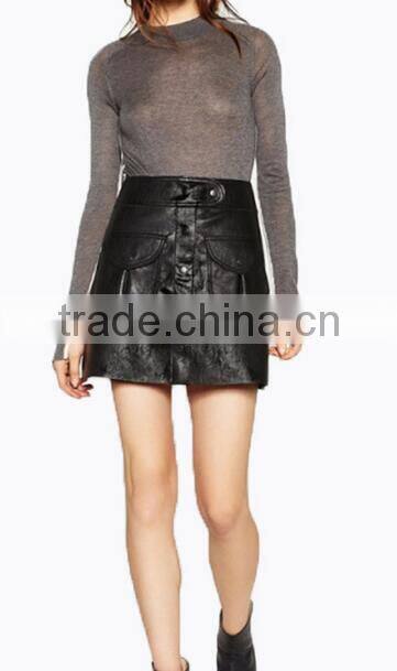 Runwaylover EY2208D New Design 2017 Ladies Fashion One Breasted Pu Skirt