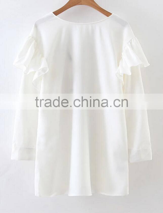 Runwaylover EY2340B 2017 Women Fashion Falbala Pure Color Blouse