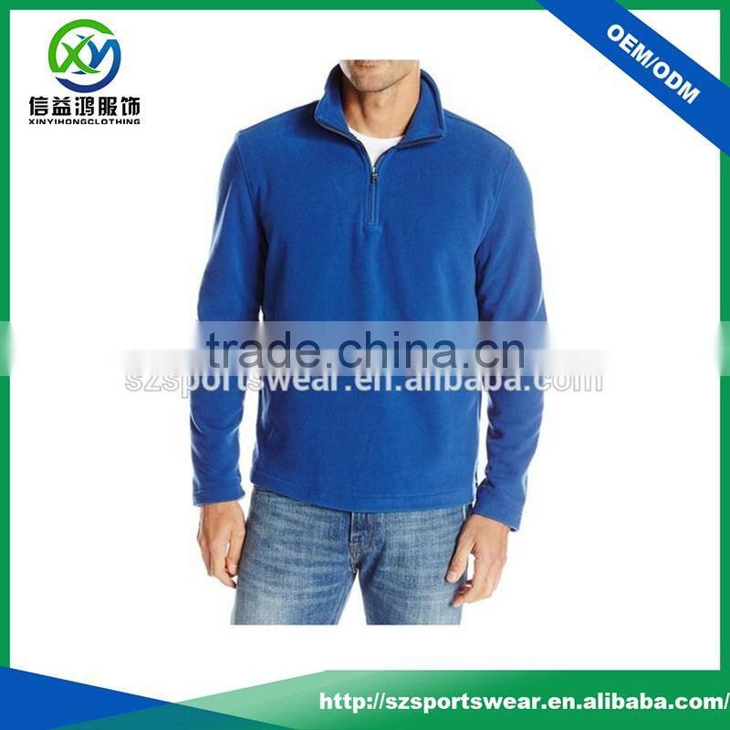 Blue color Mens fleece material high quality pullover custom with embroidered logo