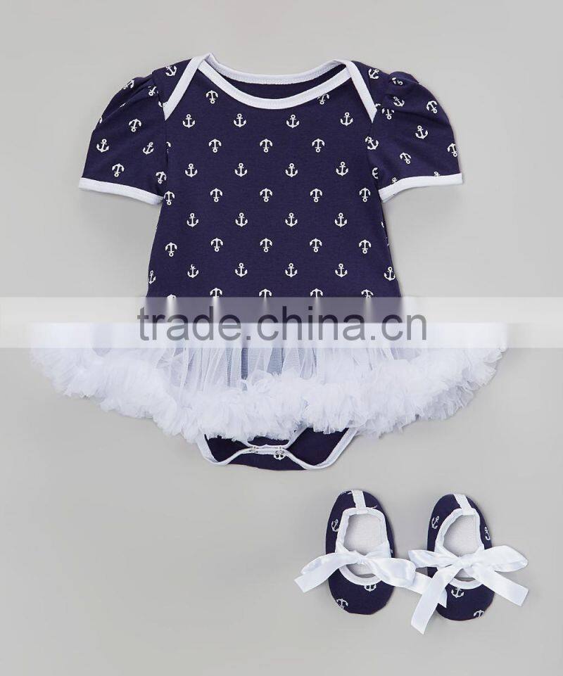 New Navy Baby Girls Bodysuit Fancy Shirt Bodysuit Baby Tutu And Shoes 2pcs Set Casual Newborn Baby Girl Clothing CS90425-22
