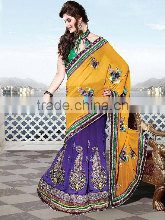 Green Heavy Work Lehenga Sarees