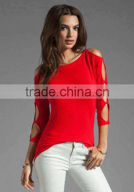 sleeve cut outs raw cut hem top
