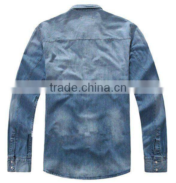 denim long sleeve shirts double pockets stitching men shirts