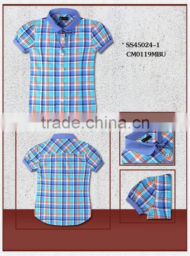 short sleeve latest girls shirts fashionable check shirts for girls