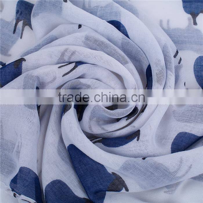 Voile Scarves & Wraps Rectangle White Deep Blue Sheep Scarf Custom