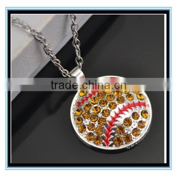 XP-MP-099335 FACTORY PRICE Wholesale softball Pendant Shape Crystal Rhinestone Heart Pendant Necklace