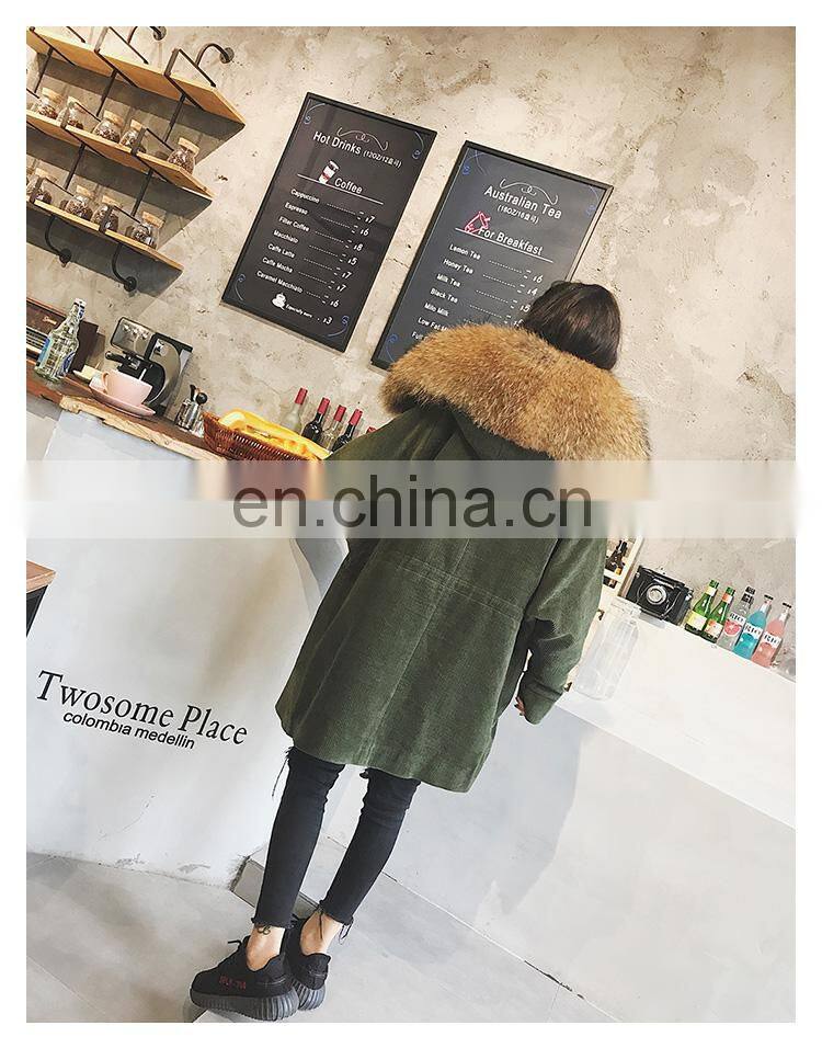 New Arrival Women Monochromatic Jackets and Winter Coats With Corduroy Fabric