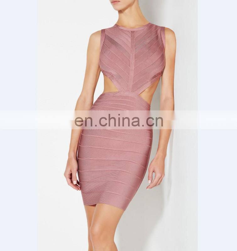 Amigo 2017 latst pink sleeveless backless cut out sexy bandage dress midi evening dresses for girls party wear