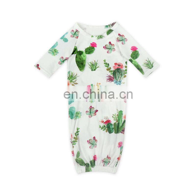 Newest Prints Baby Gowns With Knot Long Sleeve Infants Sleepwear Wholesale Toddler Pajamas Clothes bag