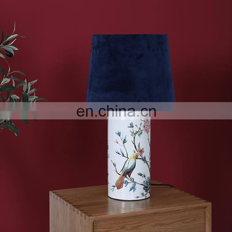 Elegant modern design flower and bird living room desk porcelain night lamp for hotel decor