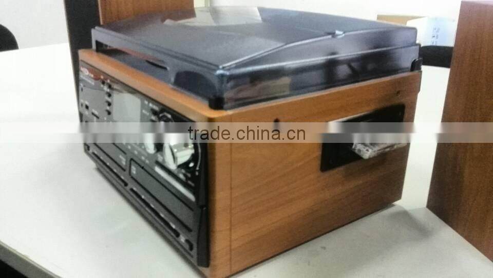 Double CD turntable player,encoding vinyl player,CD recording turntable with cassette and radio
