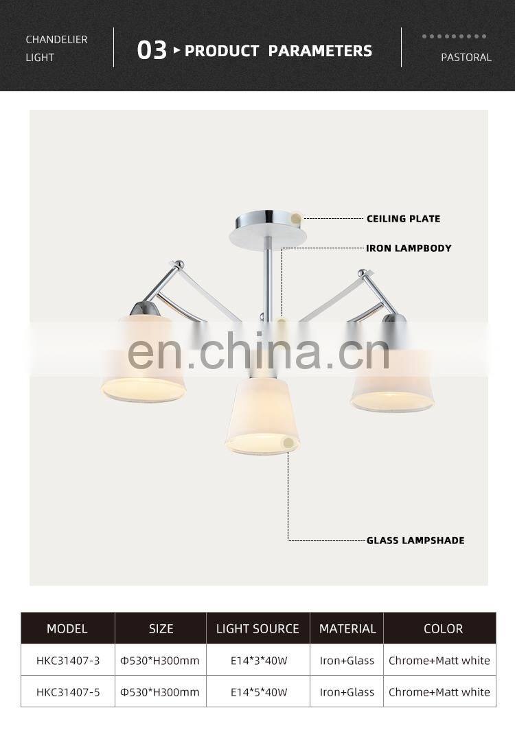 HUAYI New Model Luxury Style Home Villa Indoor Iron Antique Chrome Glass E14 Vintage Pendant Light