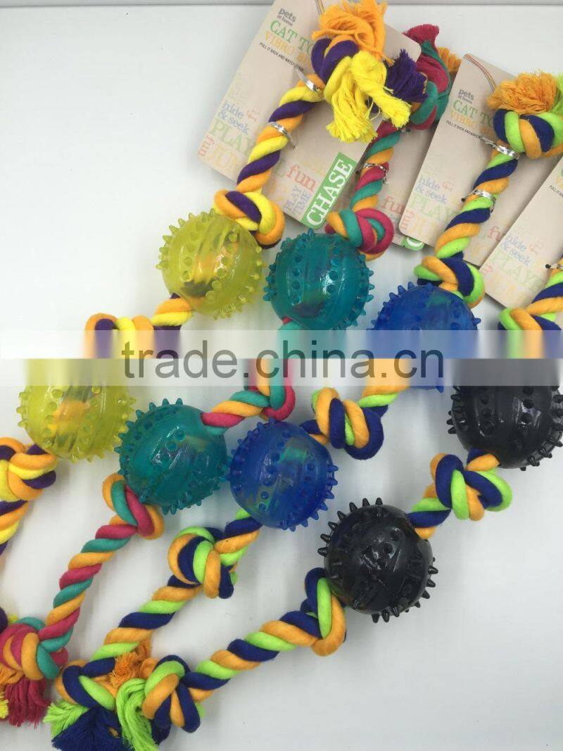 Pet product cotton rope rubber ball toy for dog