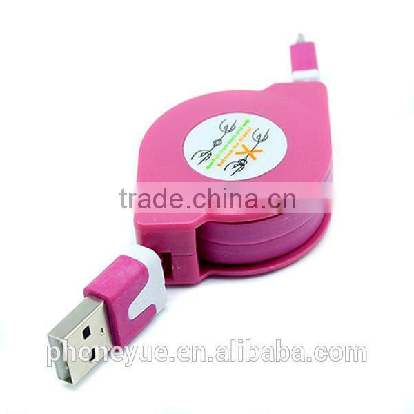 colorful flat logo custom micro retractable usb charging cable