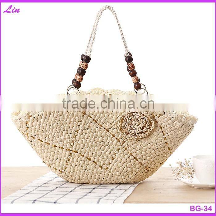 Fashion girl's beige paper straw craft bag