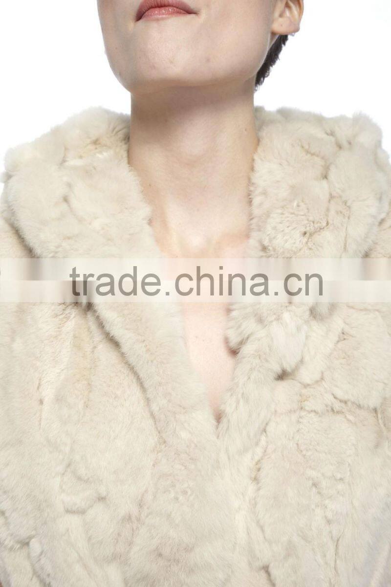 QD70886 Factory Direct Sale New Design Women's Rex Rabbit Fur Vest With Hoody