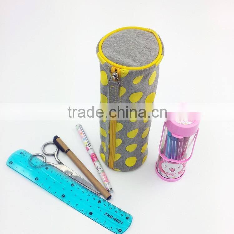 Spot printing round grey cotton fabric pencil case