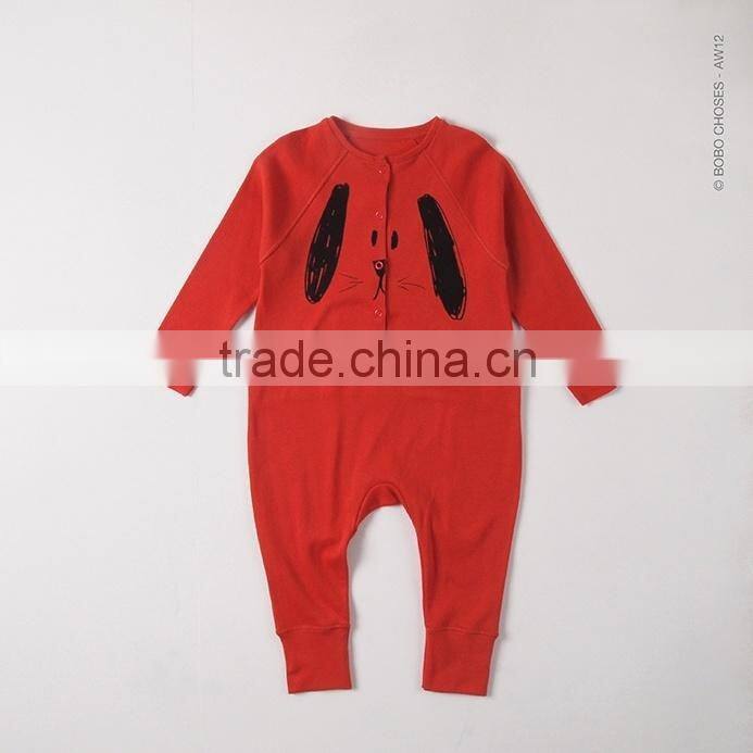 OEM super quality 100%Organic Cotton baby animal romper with FOX and CAT patterns