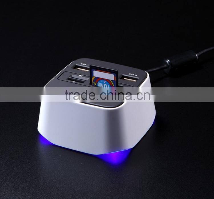 Computer SD TF M2 MS card reader with Usb Hub 2.0 LED COMBO