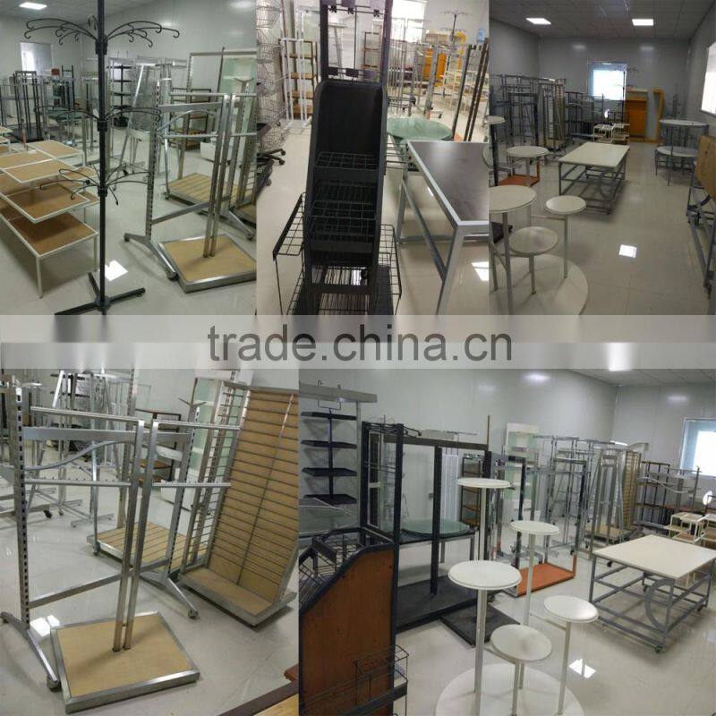 retail store stationary pos display stand with metal and wooden haning display stand
