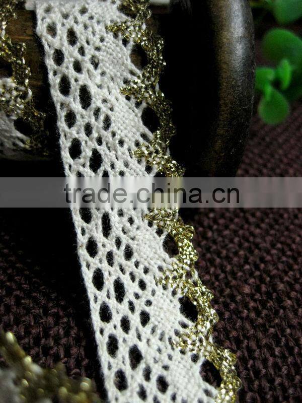 2cm 20mm Crochet Cotton Lace with golden yarn for underwear