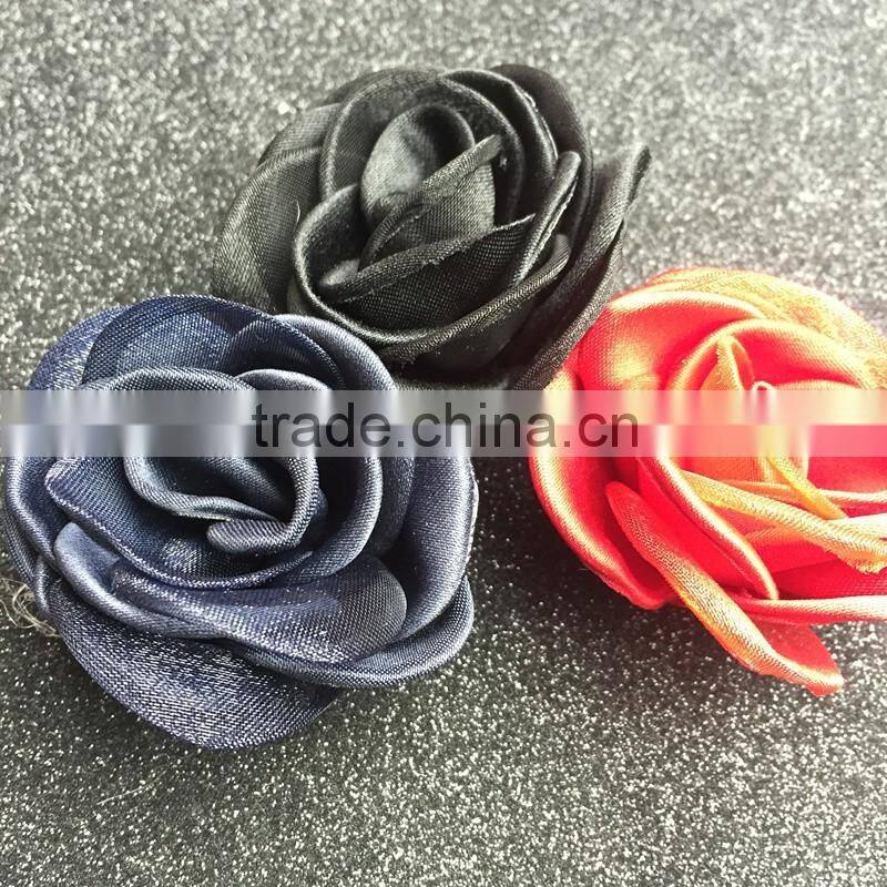 Latest Small Satin Fabric Flower For Hair Accessories,Fabric Rose Flower For Kids Clothing