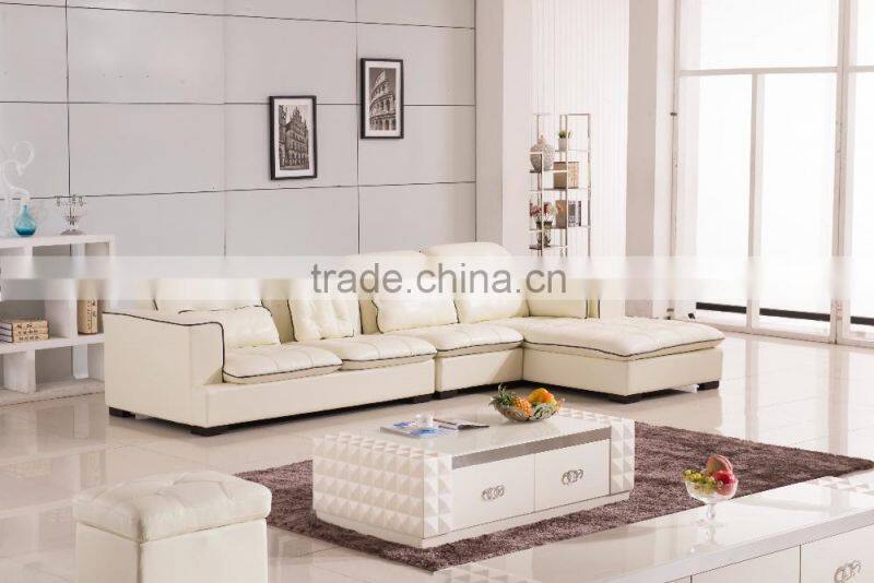 Europen General leather sofa L-Shape White High Quality Leather Sofa AL346A