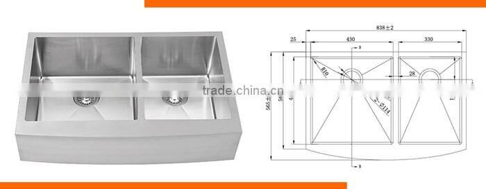 Wholesale brushed rectangular small child size rectangular double bowl apron sink