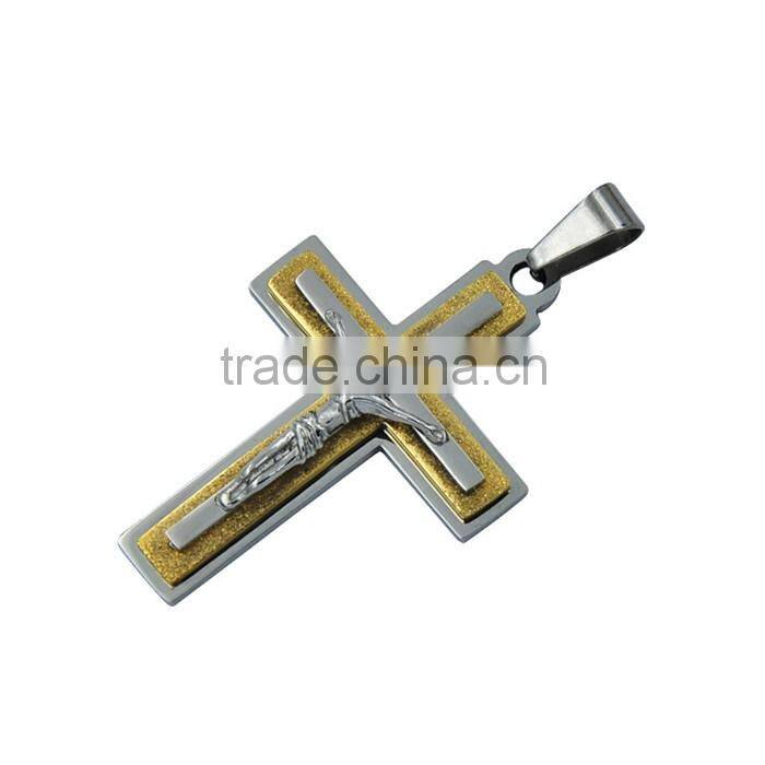 Latest design fashion jewelry gold plated stainless steel Jesus cross necklace pendant