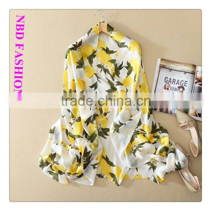 Best selling Imitated Silk Yellow Fruit Scarves and Beach shawls