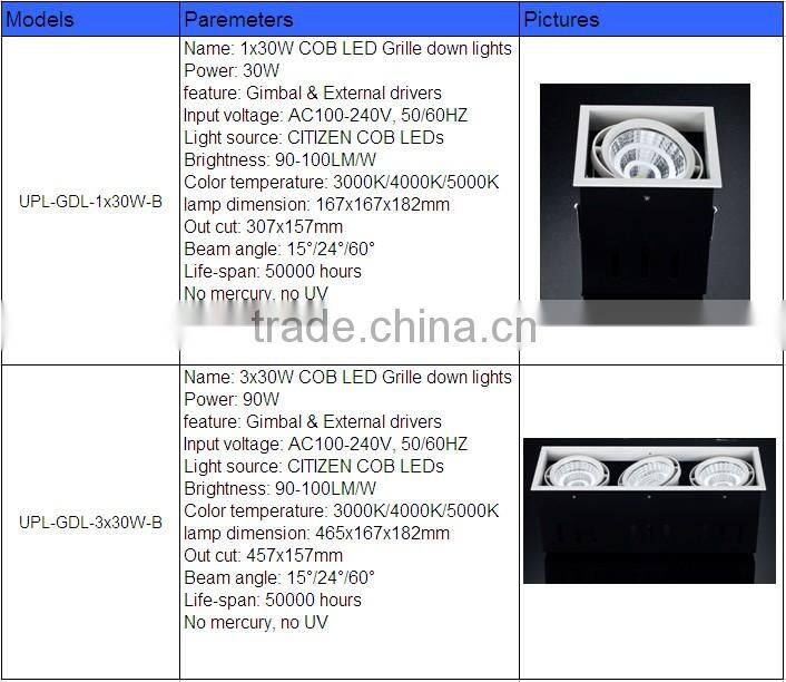 led rectangular down light 3years warranty 2x30w cob led down lights zhongshan lighting factory