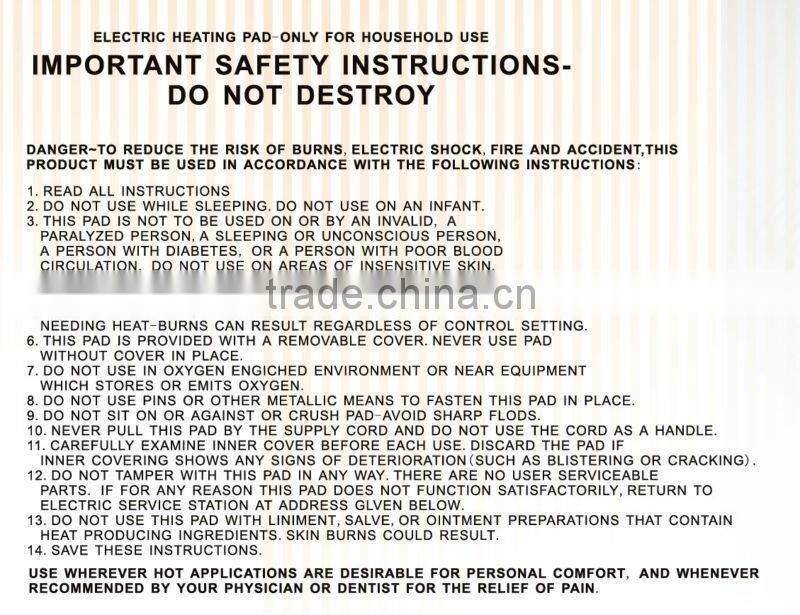 high quality moisture proof vinyl covered electric heating pad