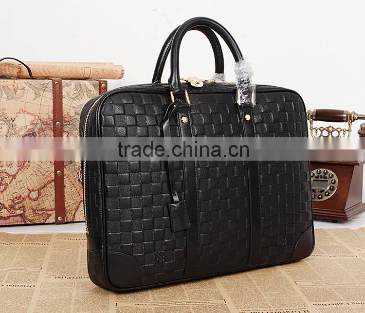 Best selling briefcase Mens Computer leather Bag Woven business Briefcase locks