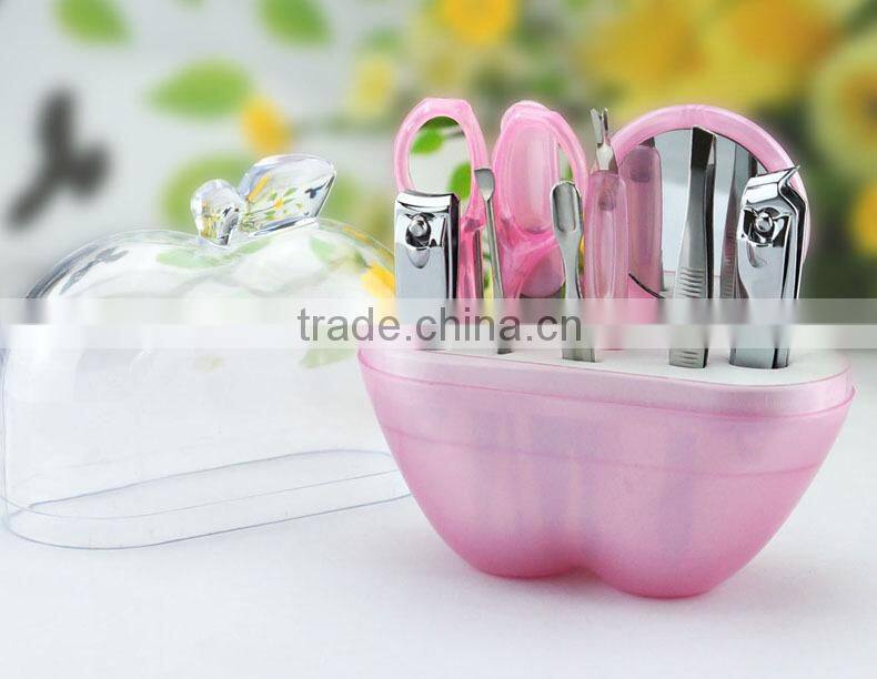 2016 wholesale cheap promotion gift 9pcs/set apple shape manicure set