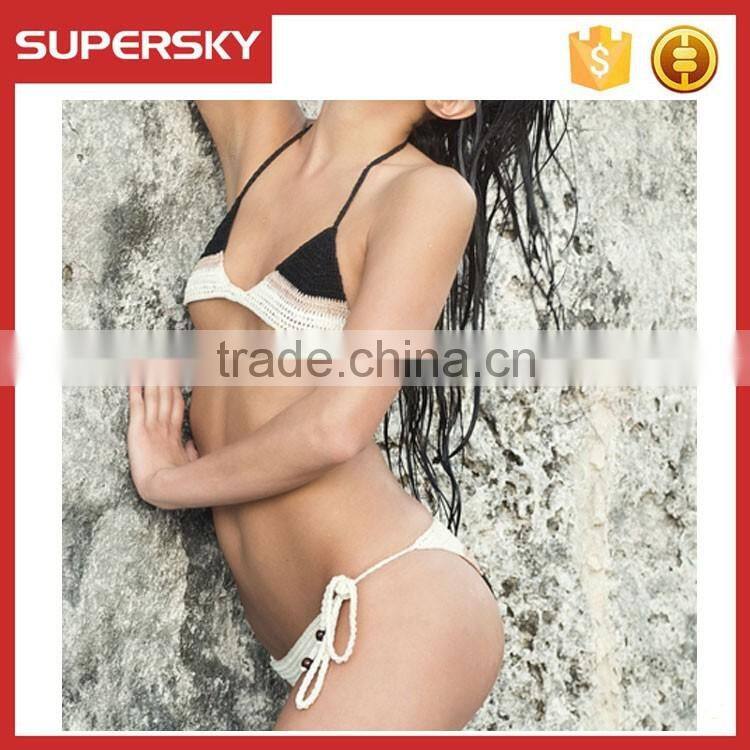 C646 Hot sell hot sexy women crochet swimsuit one piece White lace up summer women handmade monokini crochet swimsuit