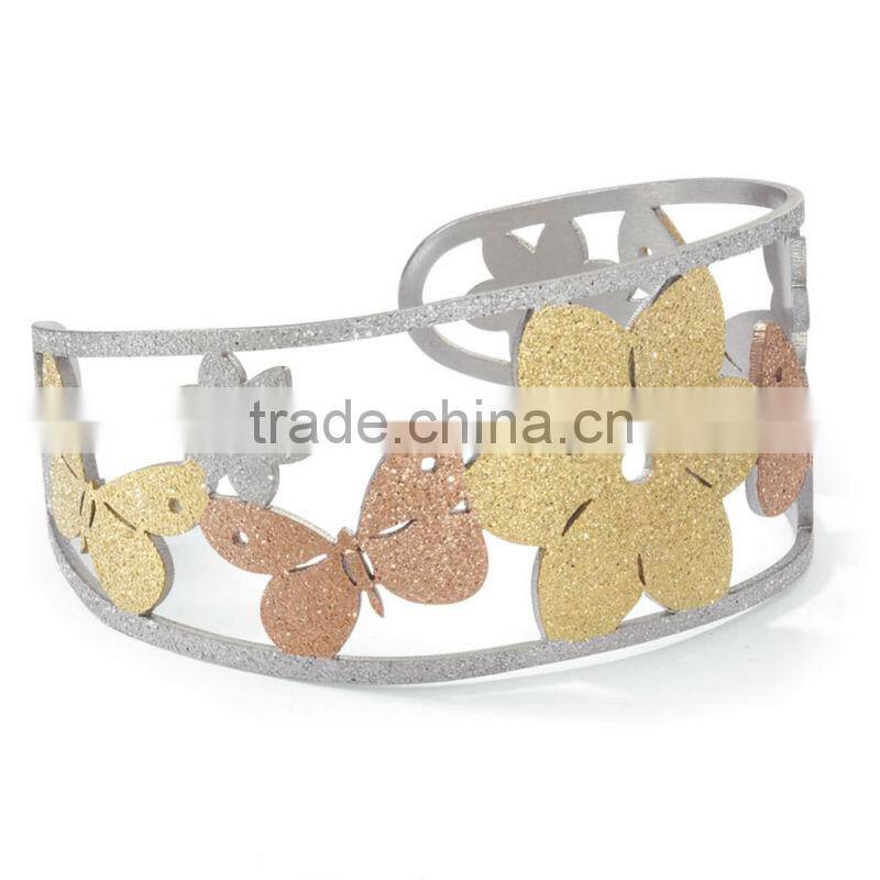 Stainless Glittering Butterfly and Floral Cuff bangle china manufacturer