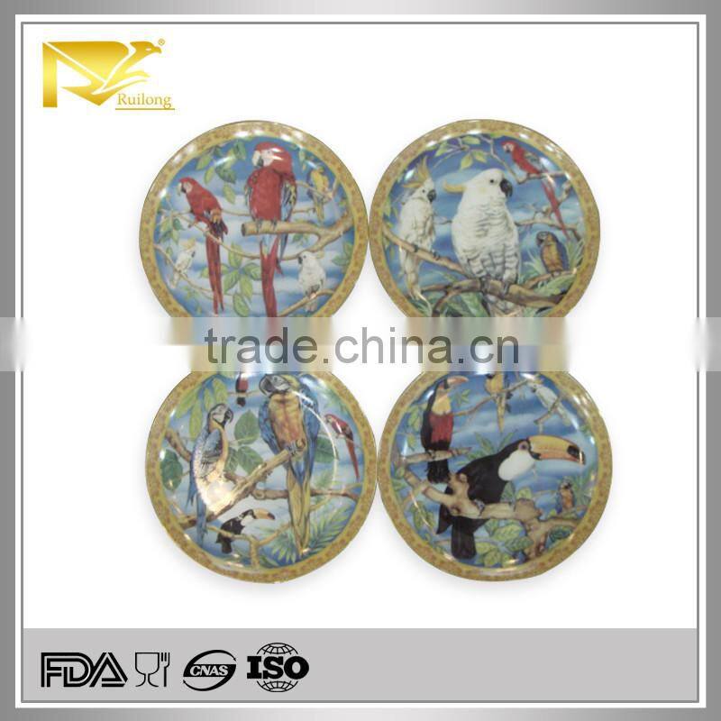 home decor 8 '' round birds custom ceramic plates, decorative grape plates, custom printed ceramic plate